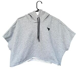 Under Armour Project Rock Hoodie Womens Medium Gray Sleeveless Crop Fleece